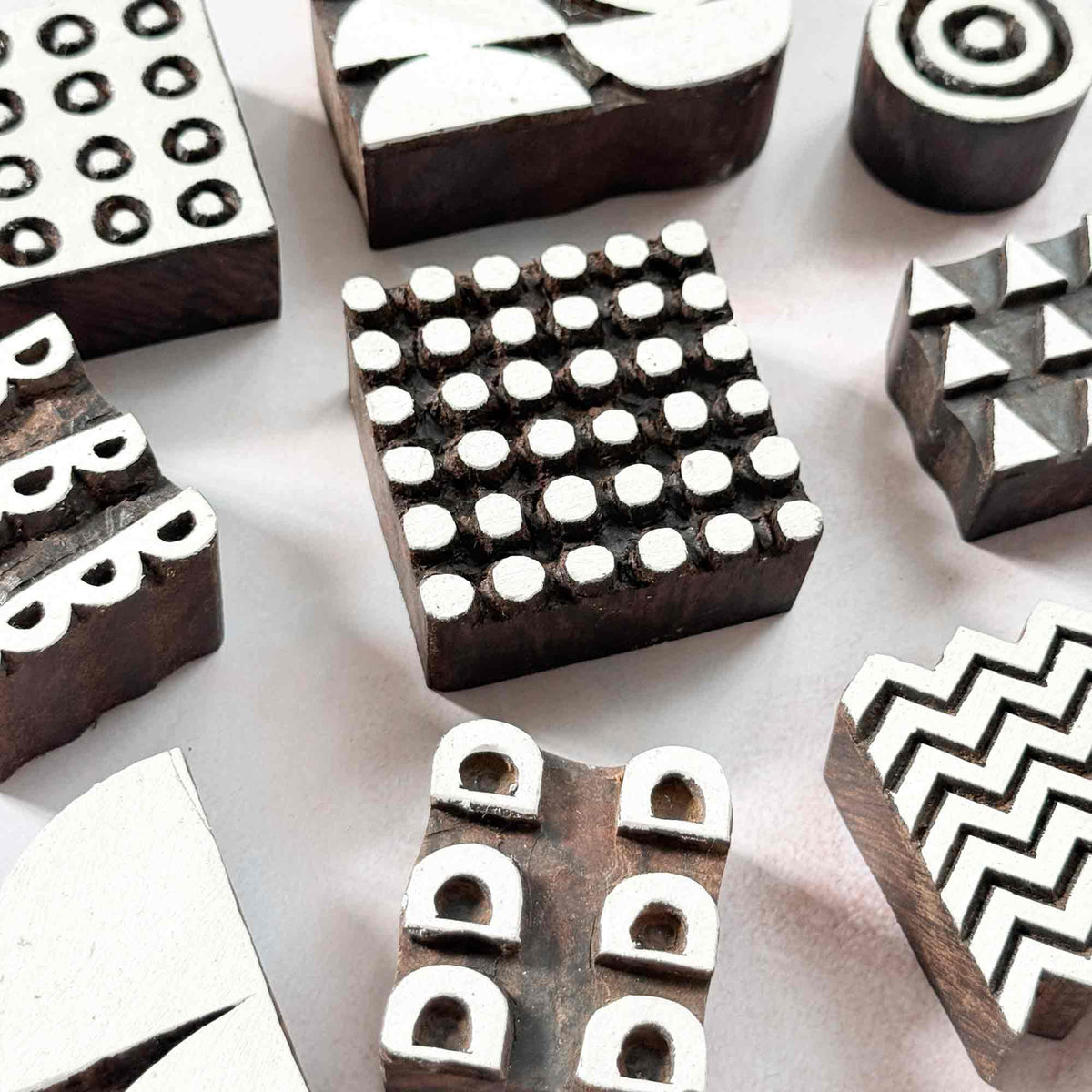 a collection of repeat pattern Indian Wood Block Stamps