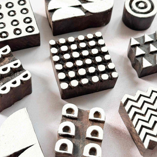 a collection of repeat pattern Indian Wood Block Stamps