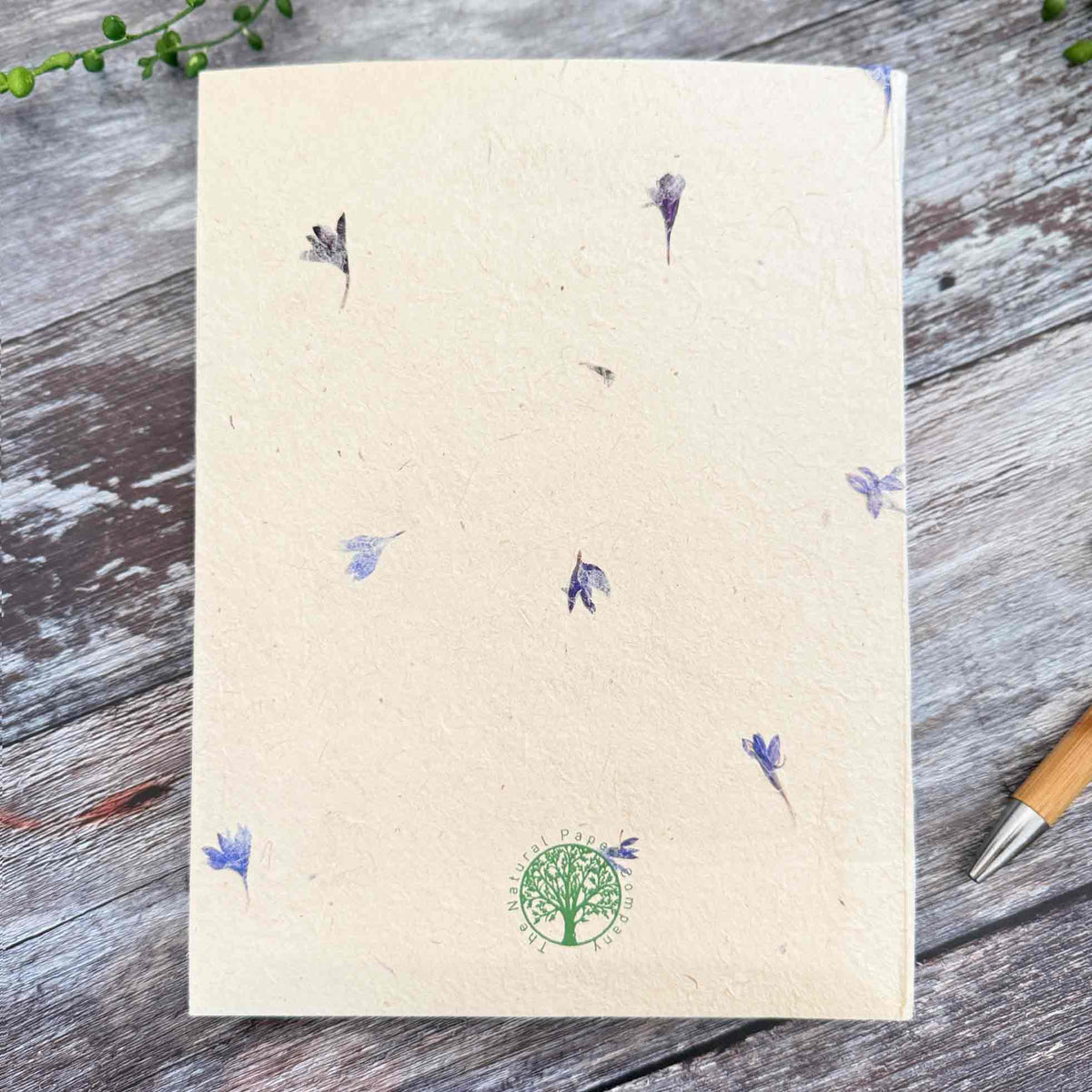 Cornflower handmade Lokta paper folder with real blue and purple flower inclusions