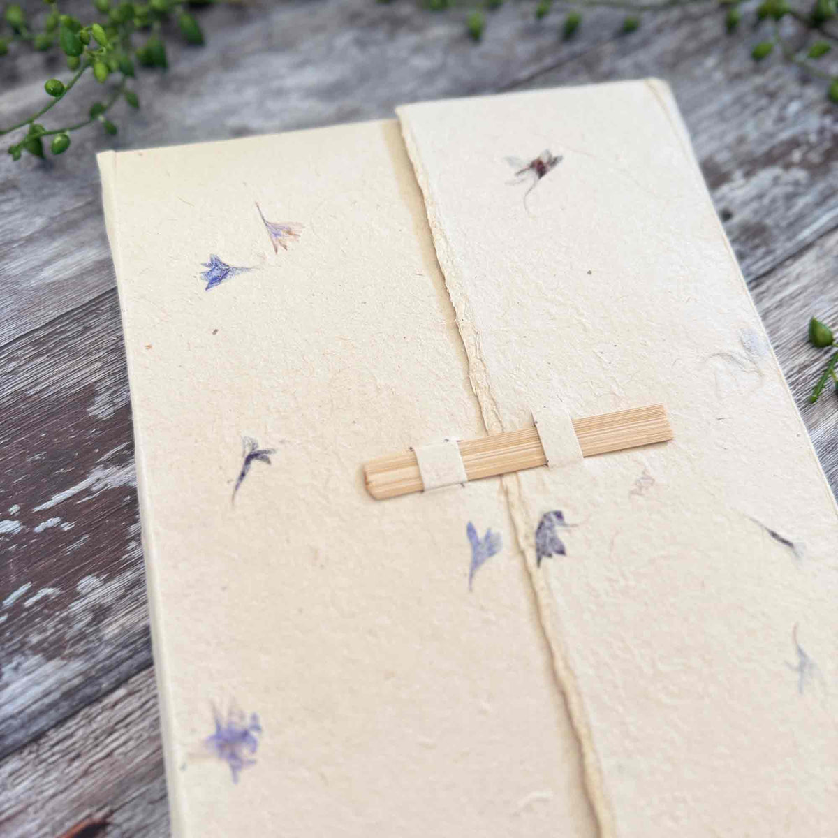 Cornflower Lokta paper letter writing set with natural bamboo folder closure