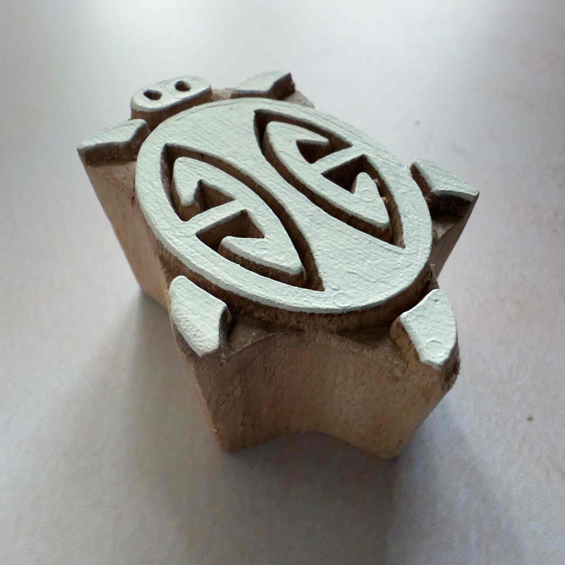 Hand made wood block stamp with turtle design