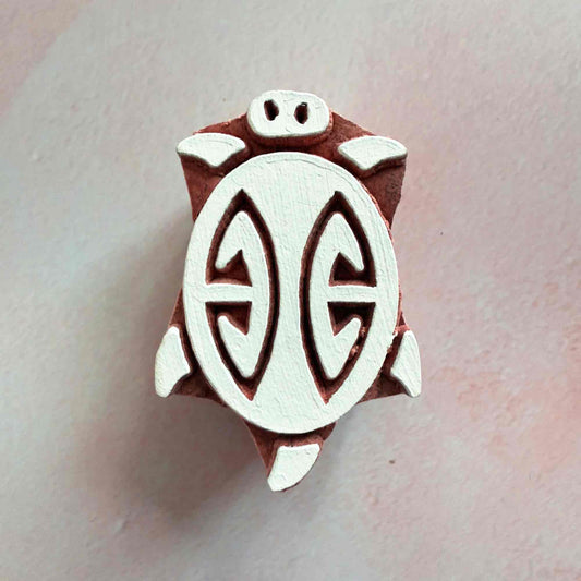 wood block stamp with turtle pattern.  Hand made wooden stamp