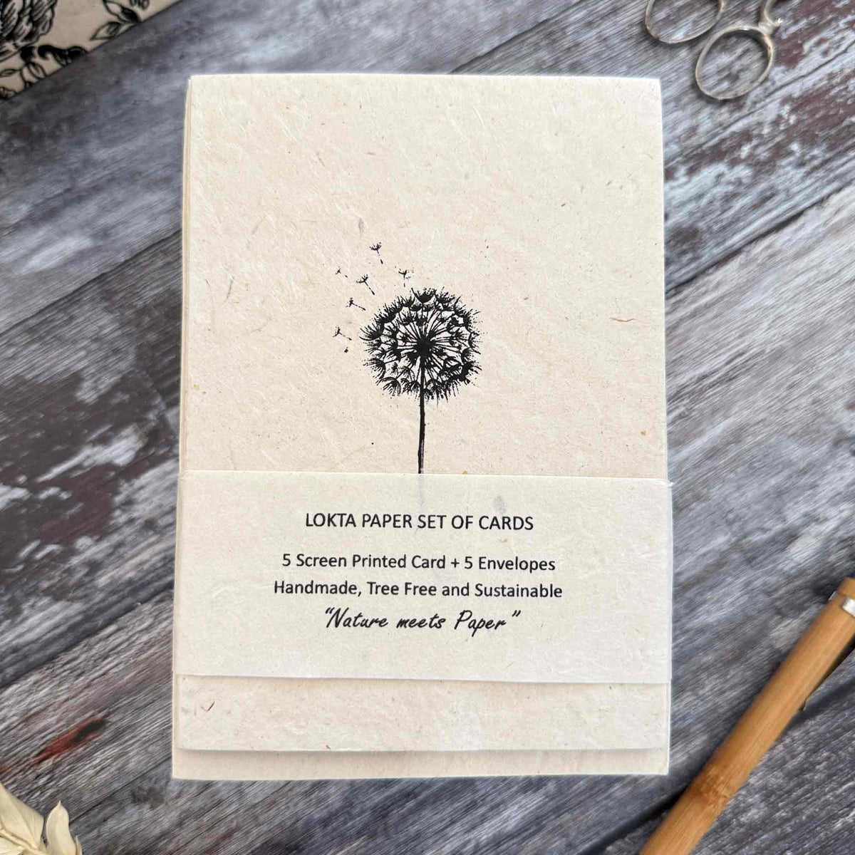 Dandelion clock cards and envelopes set made from handmade sustainable Lokta paper