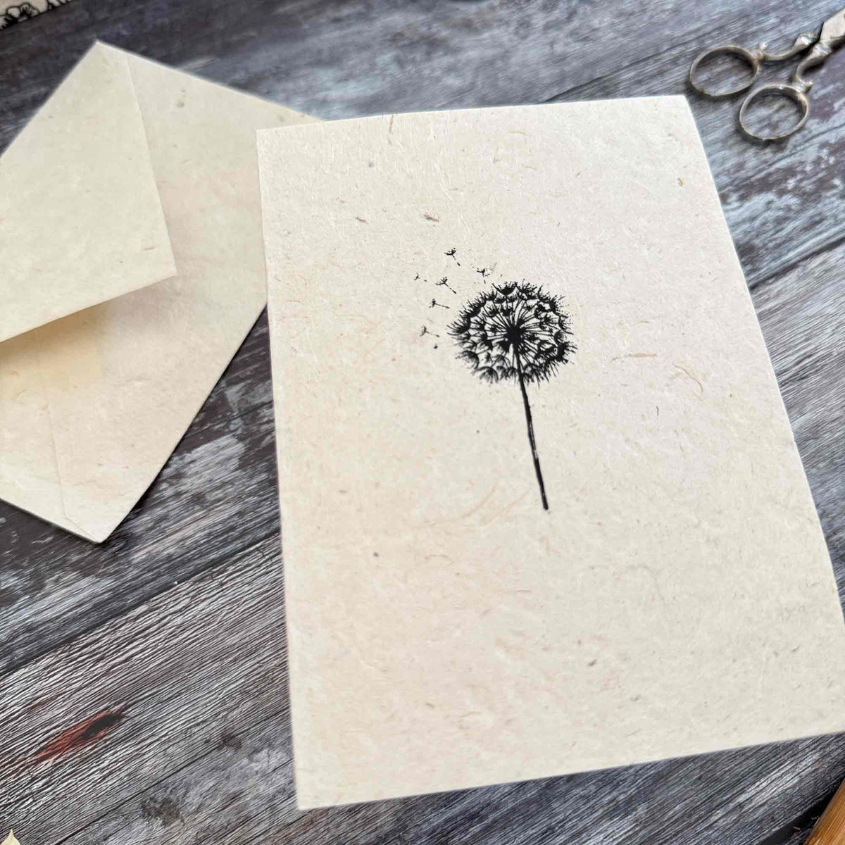 Set of five handmade dandelion cards and envelopes made from tree free Lokta paper