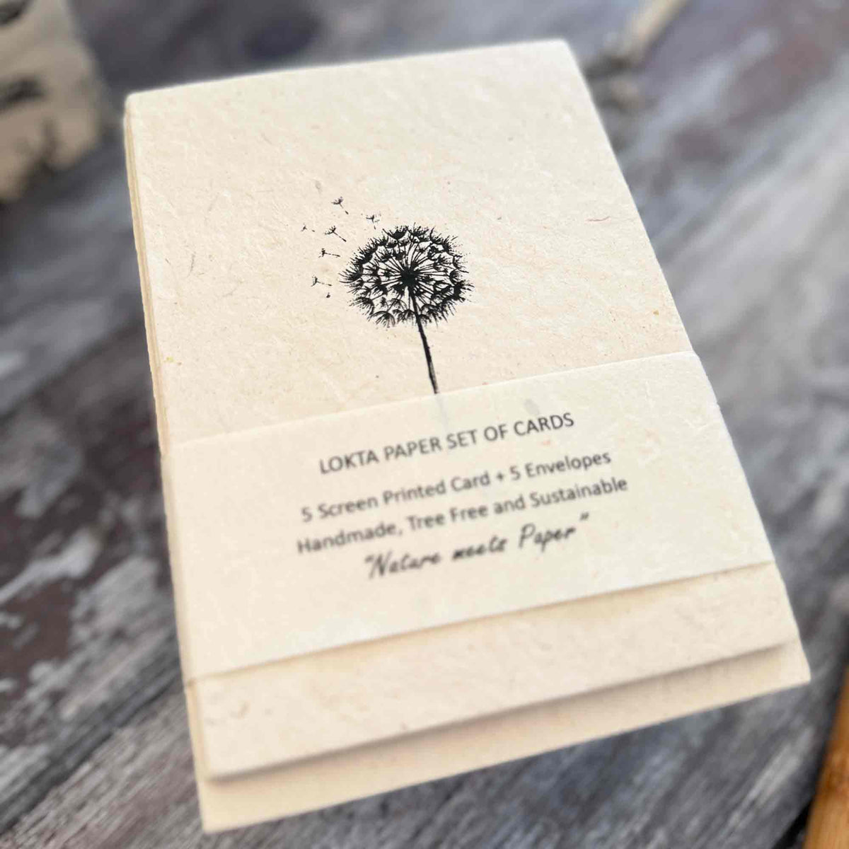 Sustainable dandelion clock cards with matching envelopes handmade from natural Lokta paper