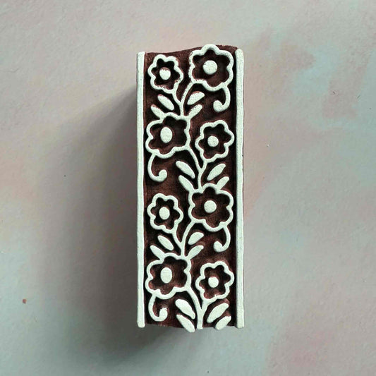 flowery border wood block stamp.  A hand made wooden stamp for decorating cards, fabric and gift wrap