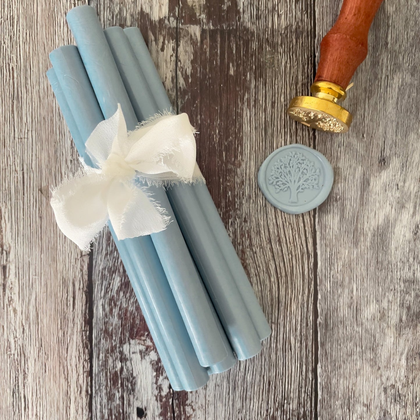 Dusky Blue sealing wax sticks for making wax seals.  Eco friendly wax seal wax By The Natural Paper Company