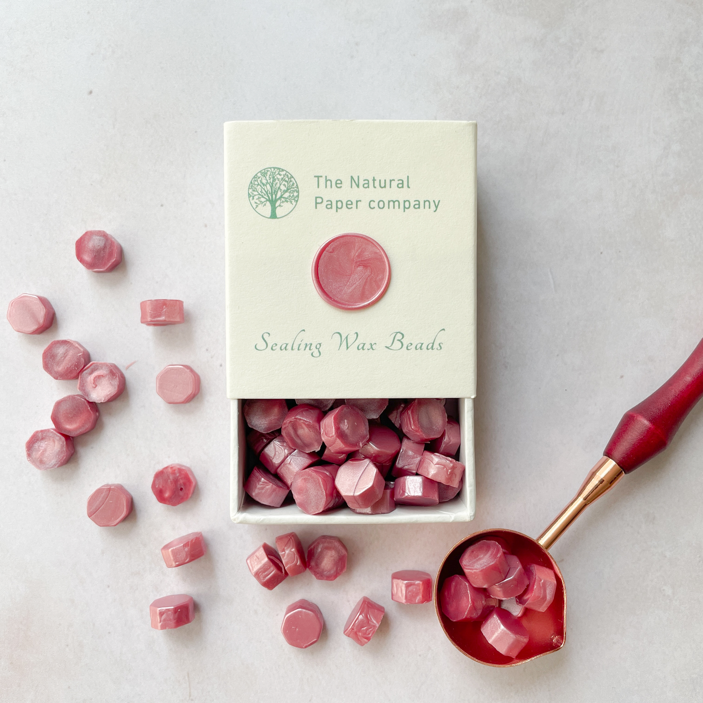 box of eco friendly wax seals in dusky pink colour.  Wax for making wax seals and stamps