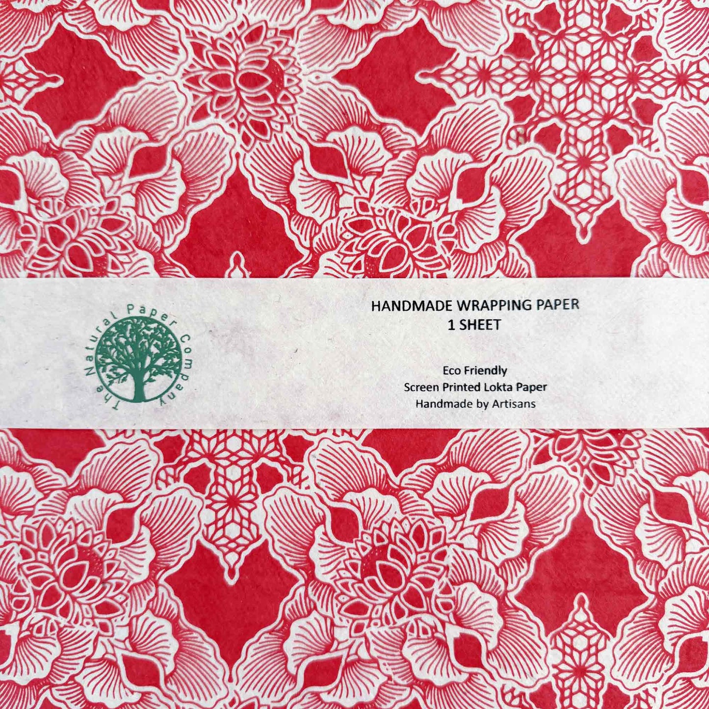 sheets of eco friendly lokta wrapping paper in red and white