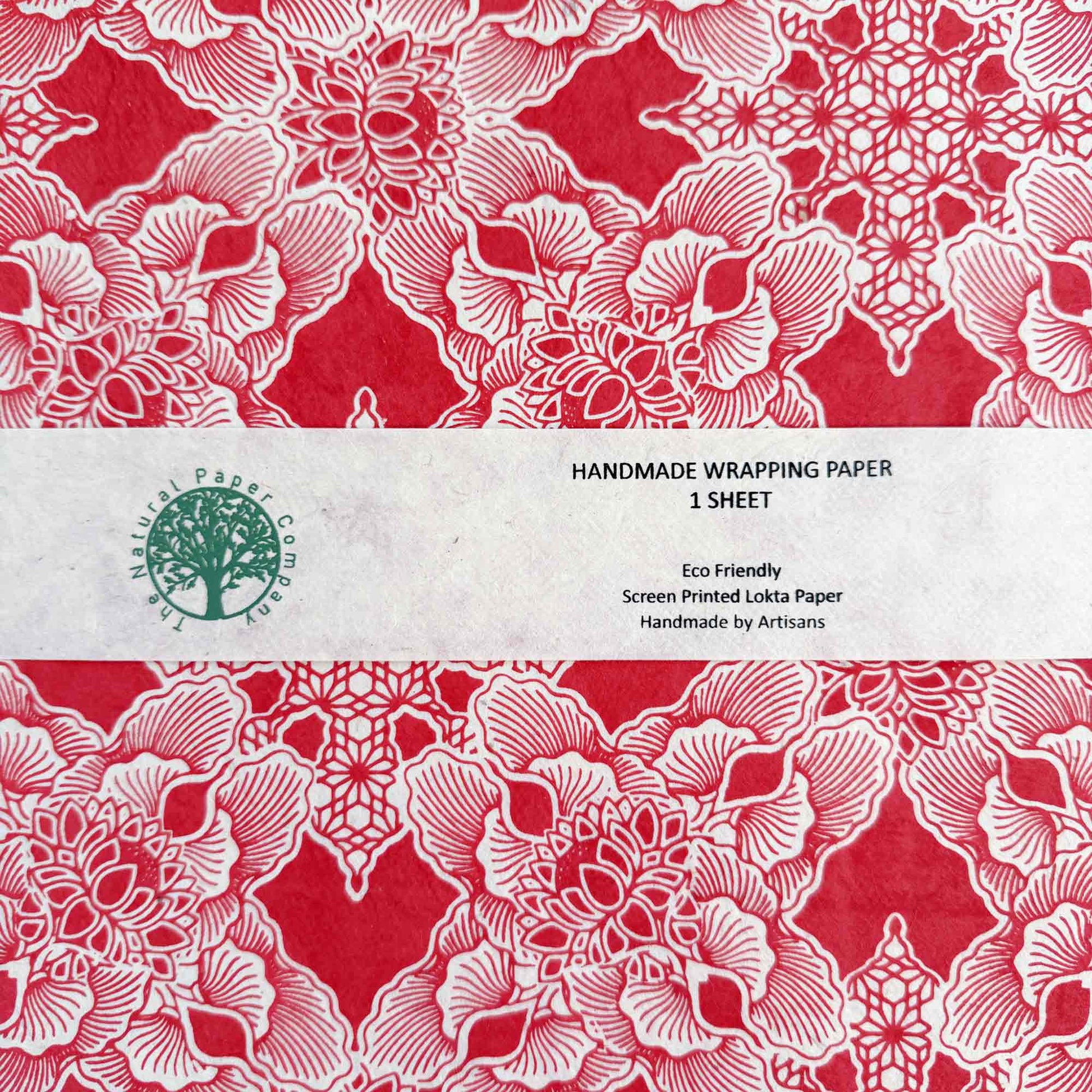 sheets of eco friendly lokta wrapping paper in red and white