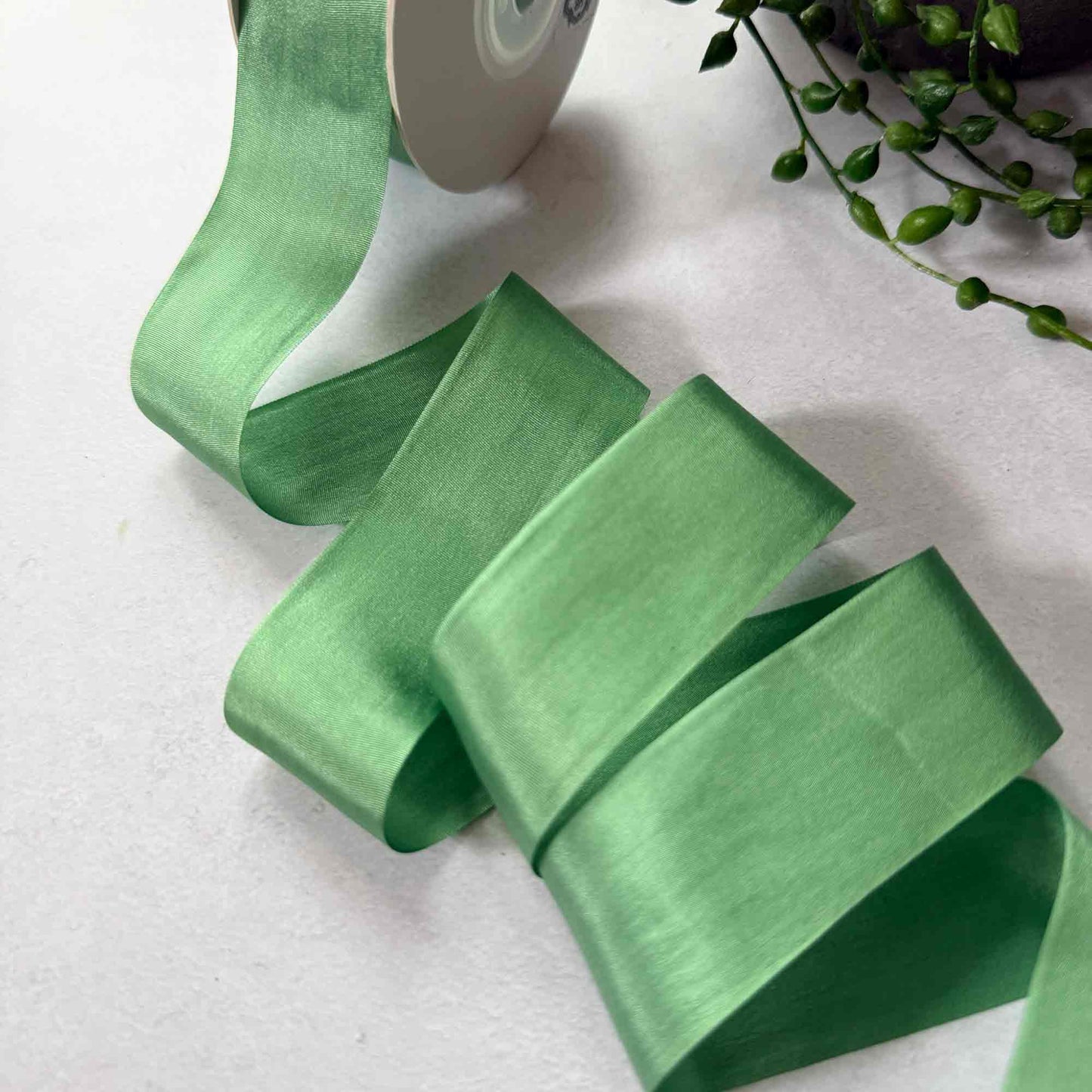 green silk ribbon sold by the meter