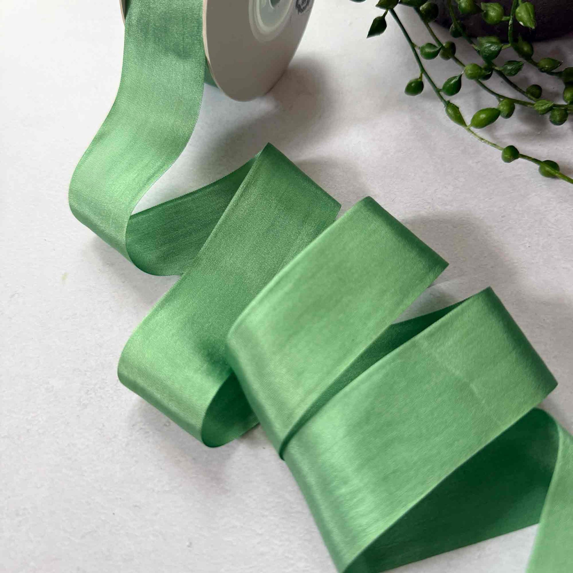 green silk ribbon sold by the meter