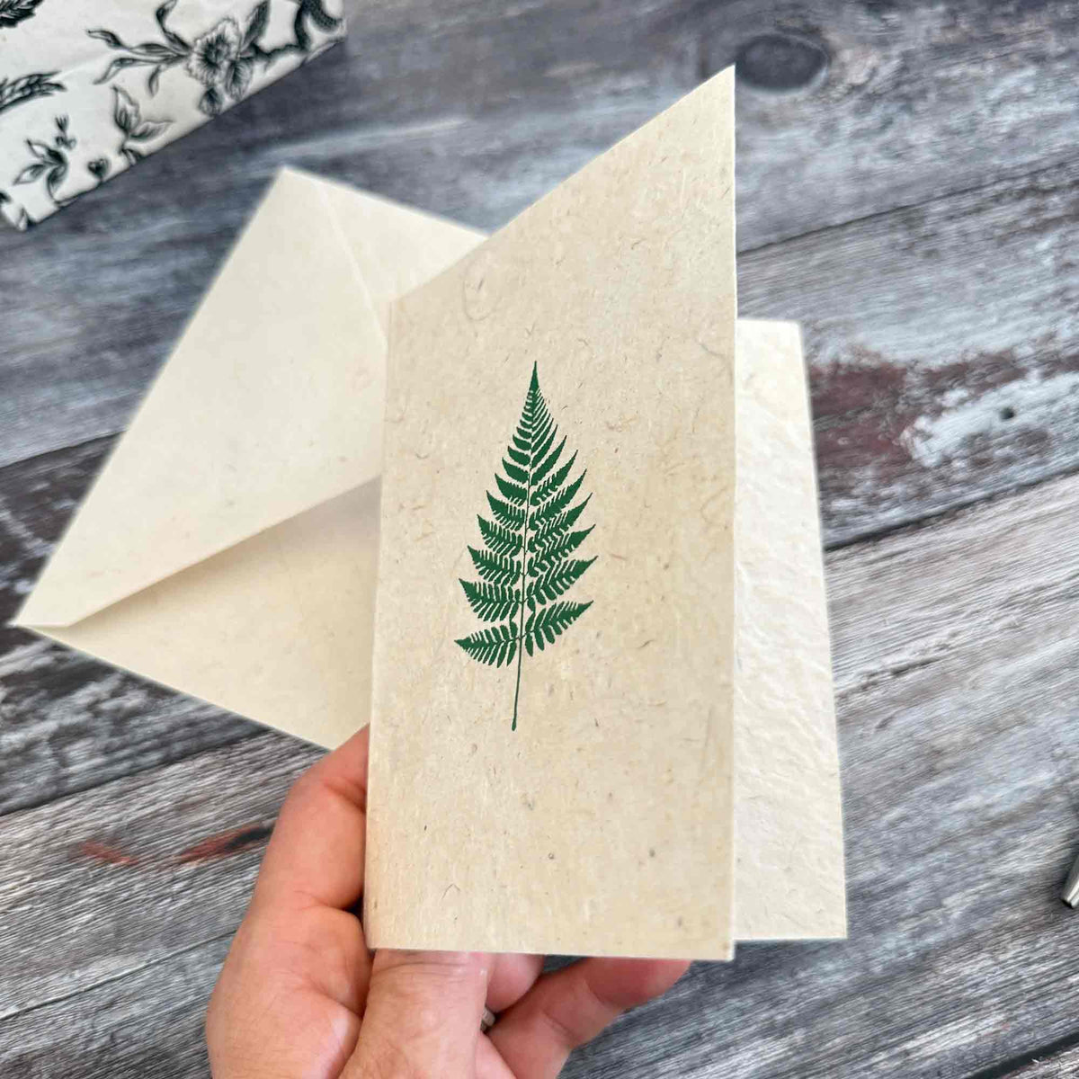 Fern Lokta paper notecard set with five handmade cards and matching envelopes