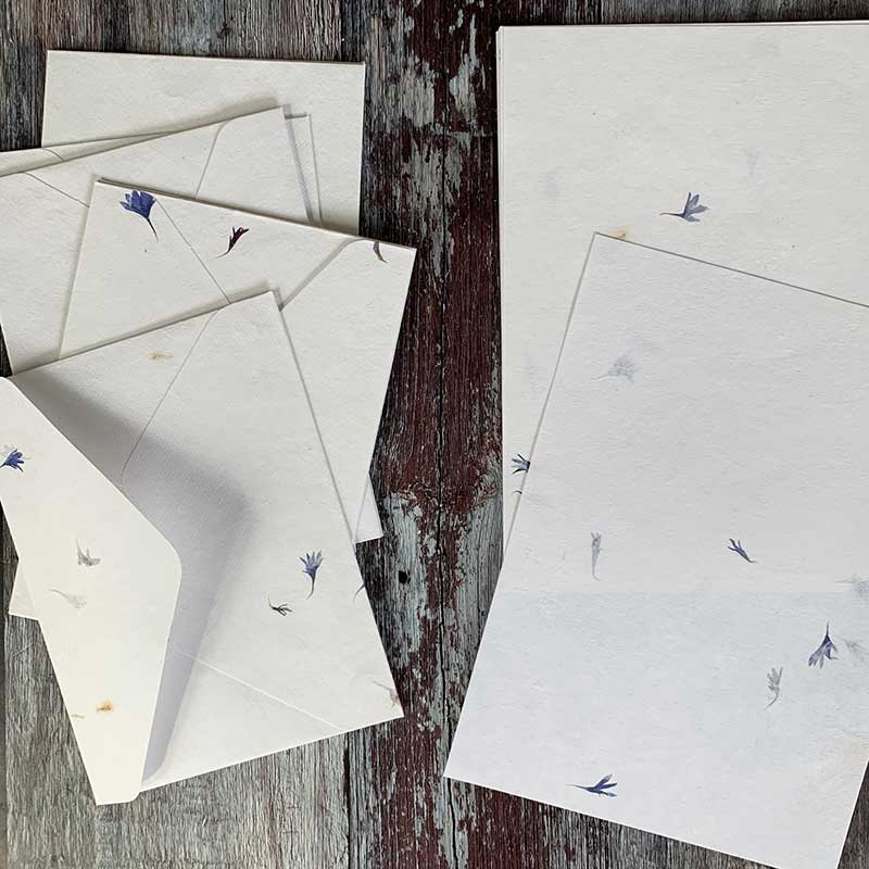 Cornflower - Floral Handmade Paper and Envelope Set. Recycled cotton Stationery with flowers from thenaturalpapercompany.com   