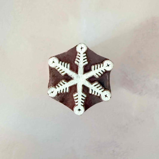 indian wood block stamp with small snowflake design