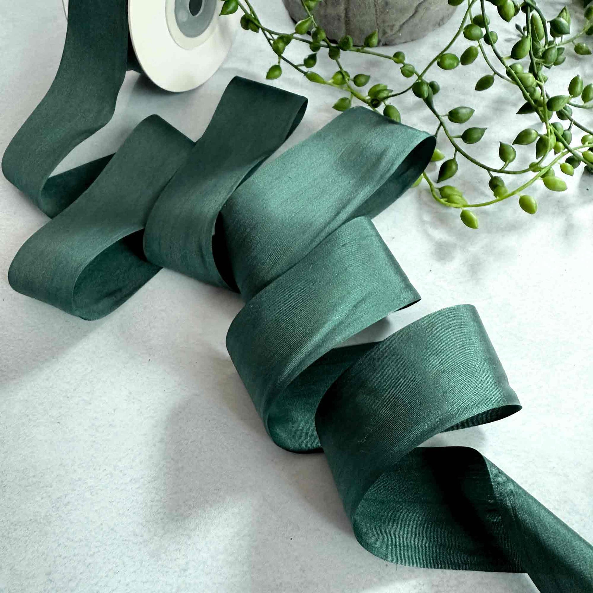 forest green habotai silk ribbon