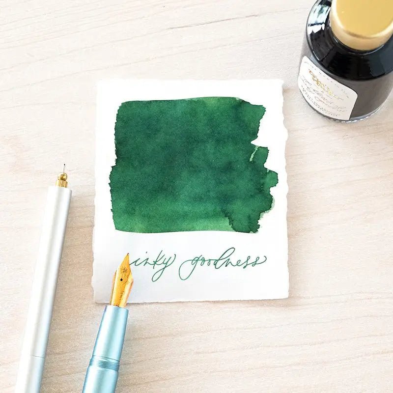 Water based ink in forest green.  refillable ink for fountain pens, calligraphy and fine liners.