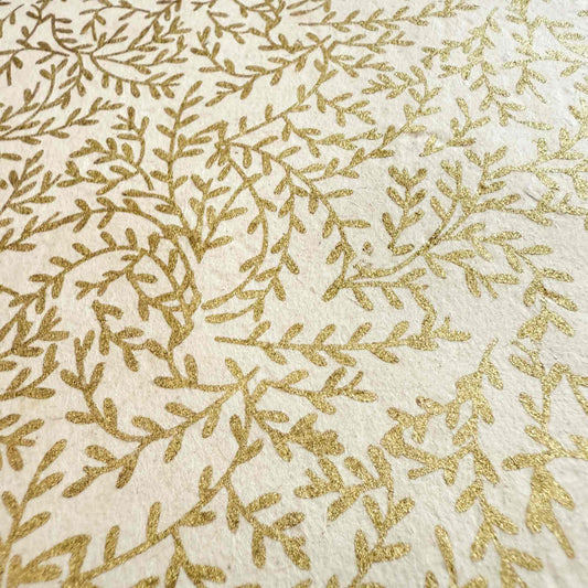lokta paper gift wrap with gold vine print