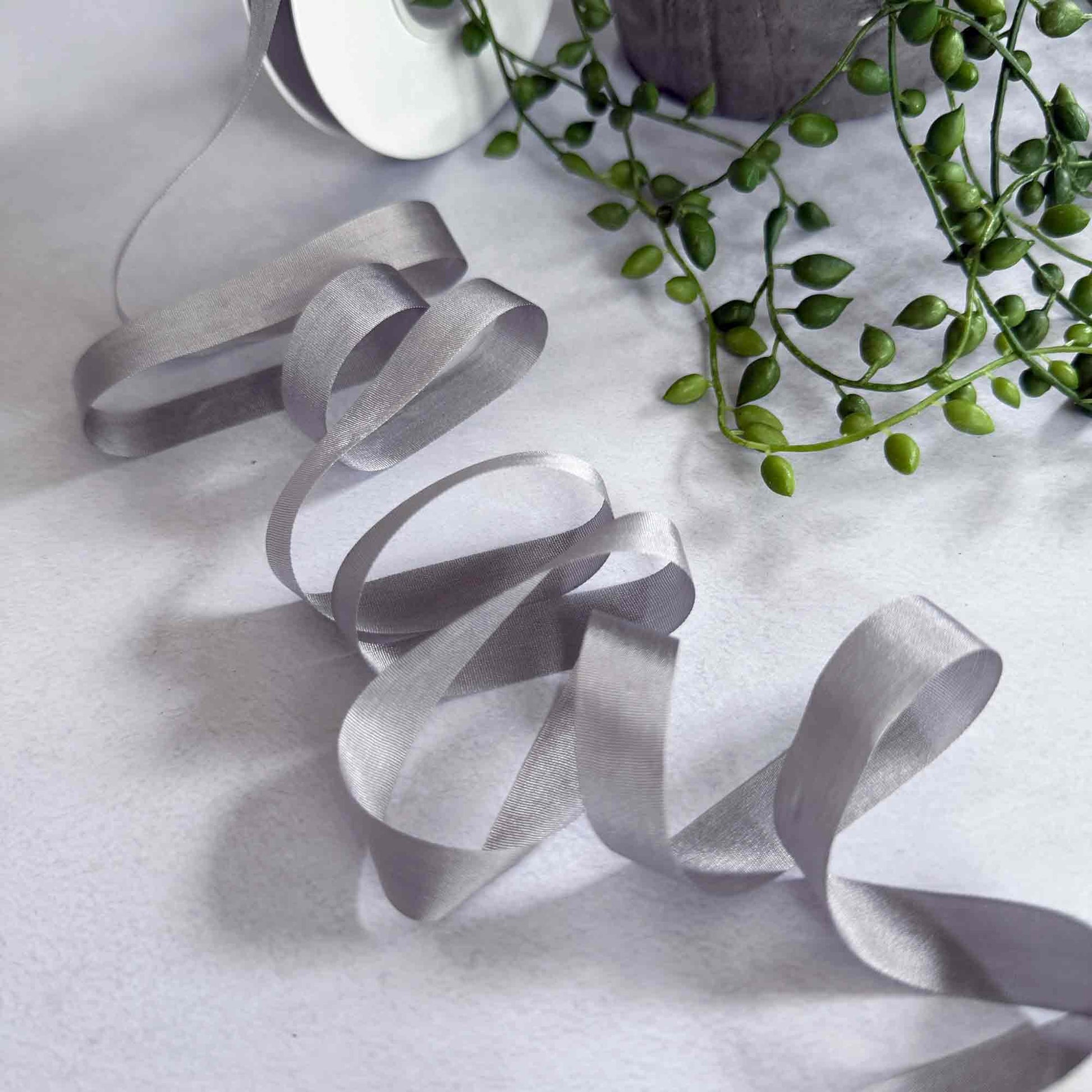 grey narrow silk ribbon sold by the meter