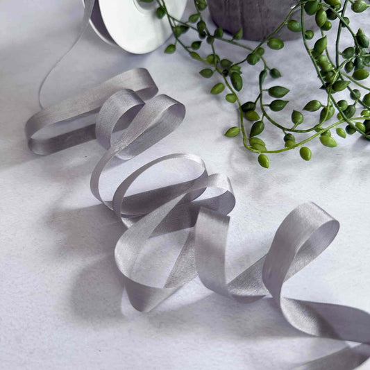 grey narrow silk ribbon sold by the meter