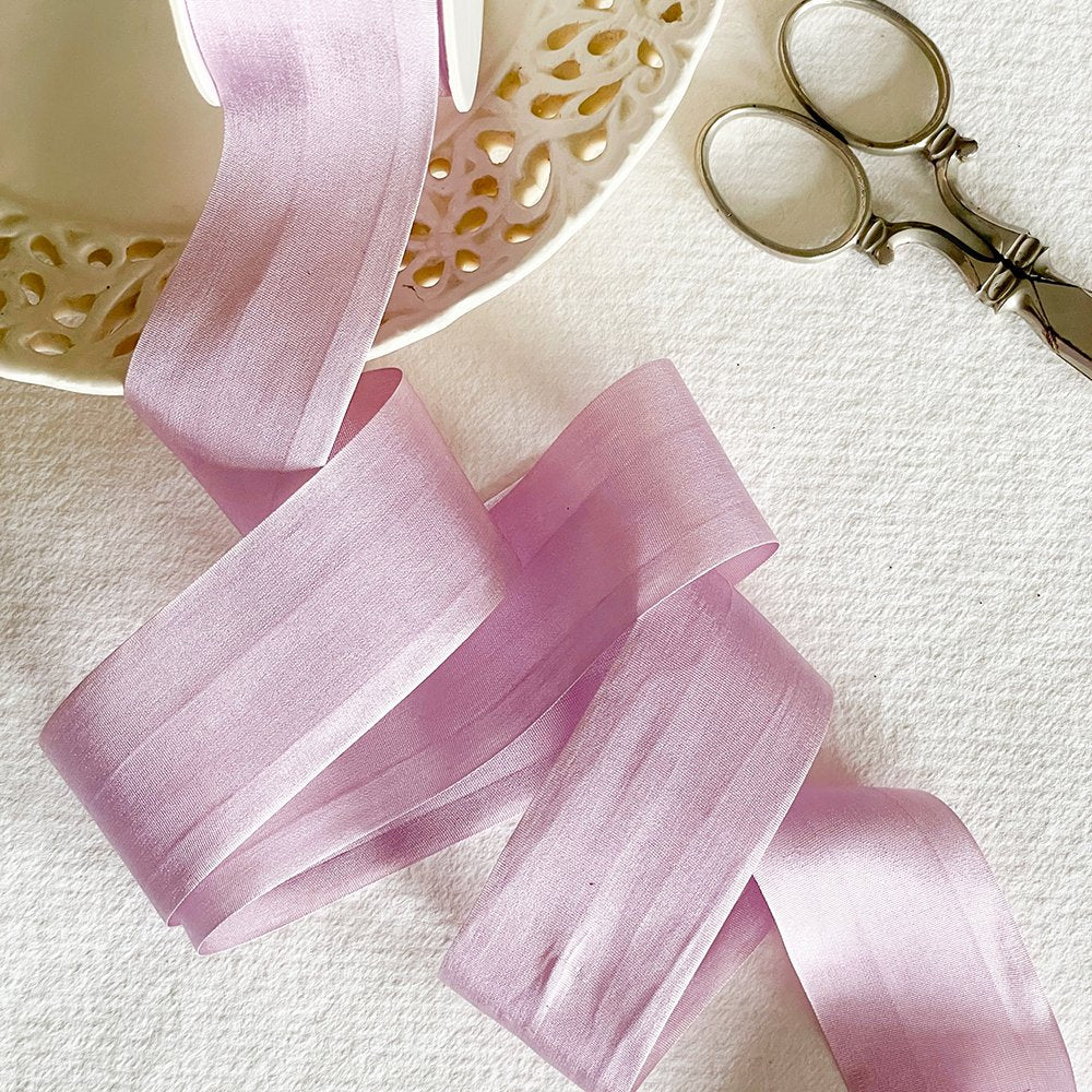 Lilac silk ribbon for crafts.  Fine habotai silk ribbon sold by the meter.  By The Natural Paper Company