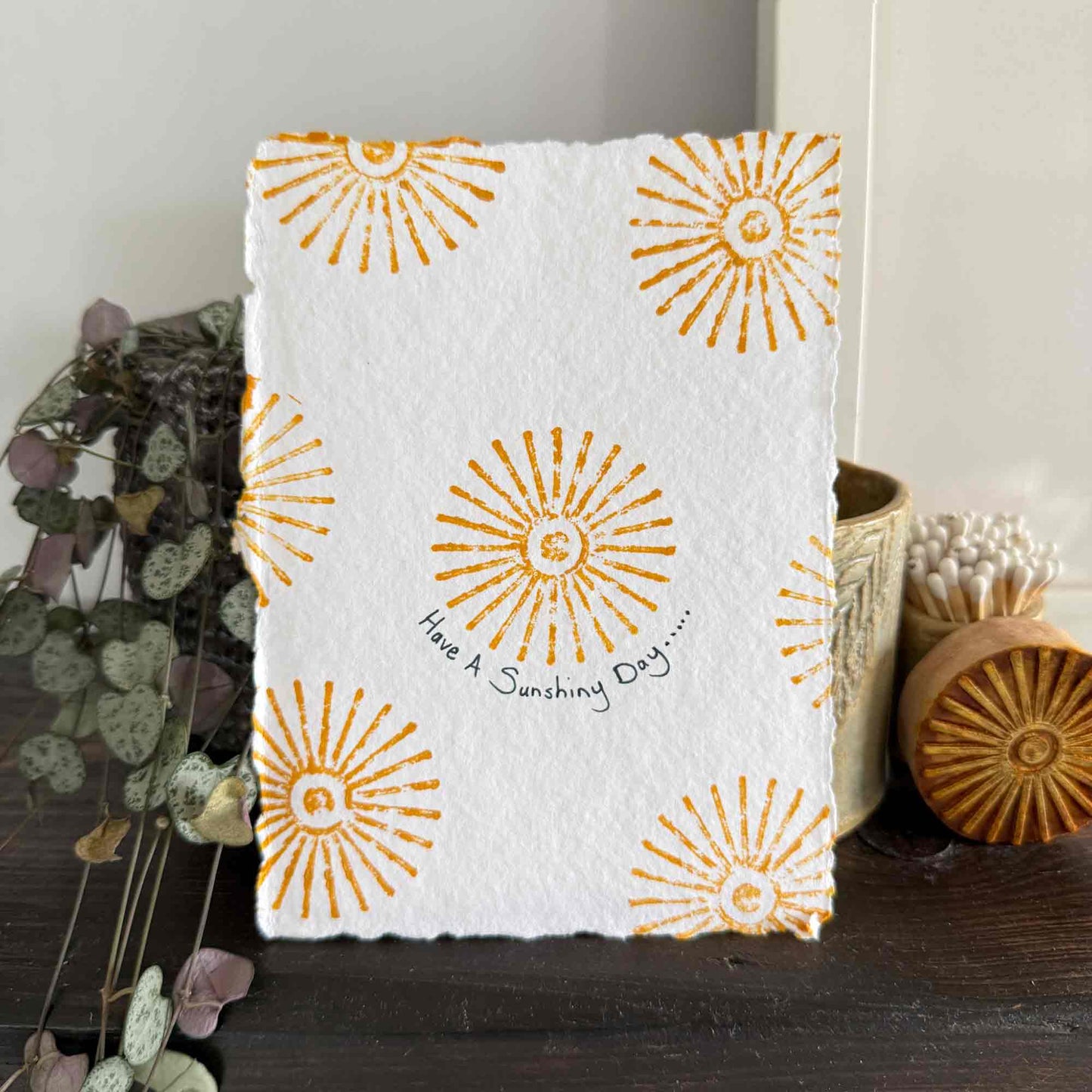 handmade card made with wooden stamps