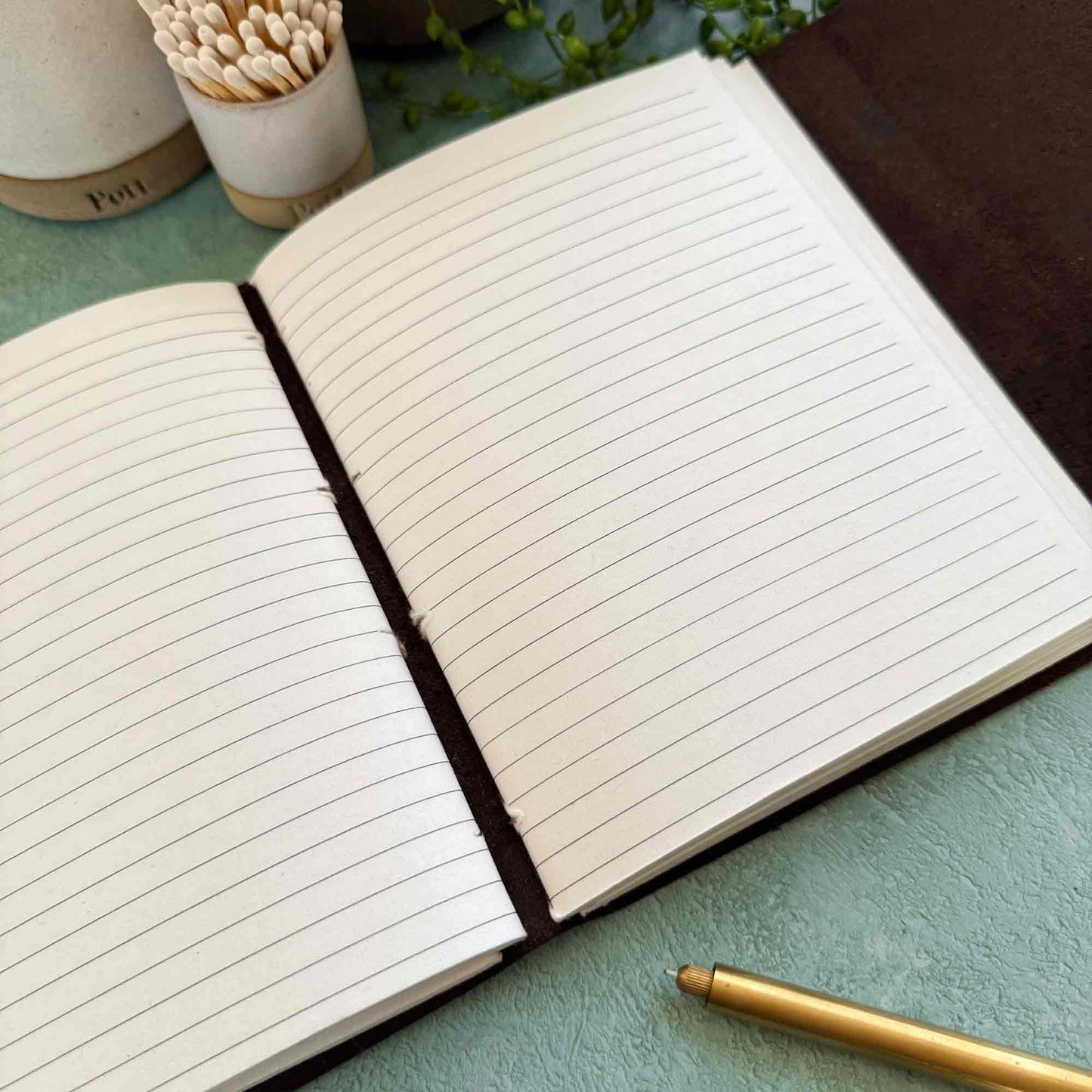 handmade leather notebook with lined pages