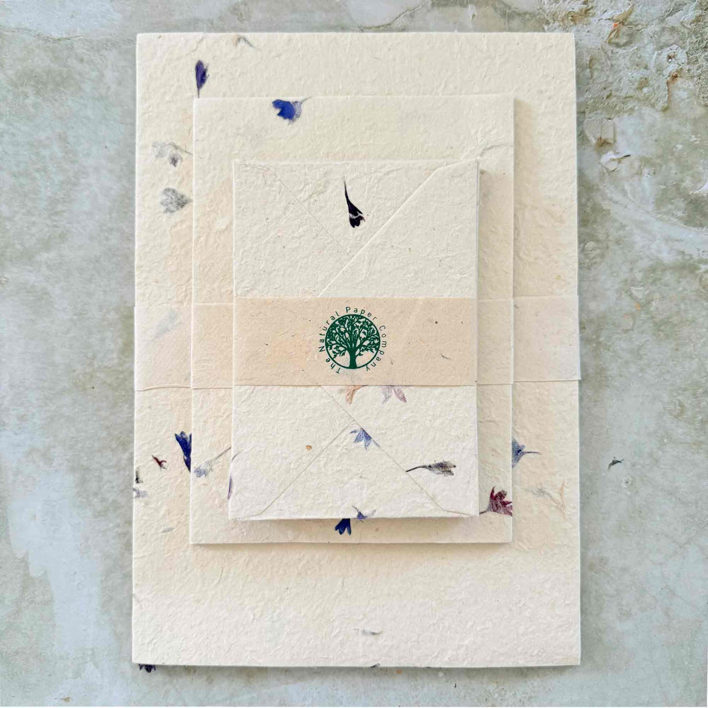 Nepalese handmade Lokta paper with cornflower petals.