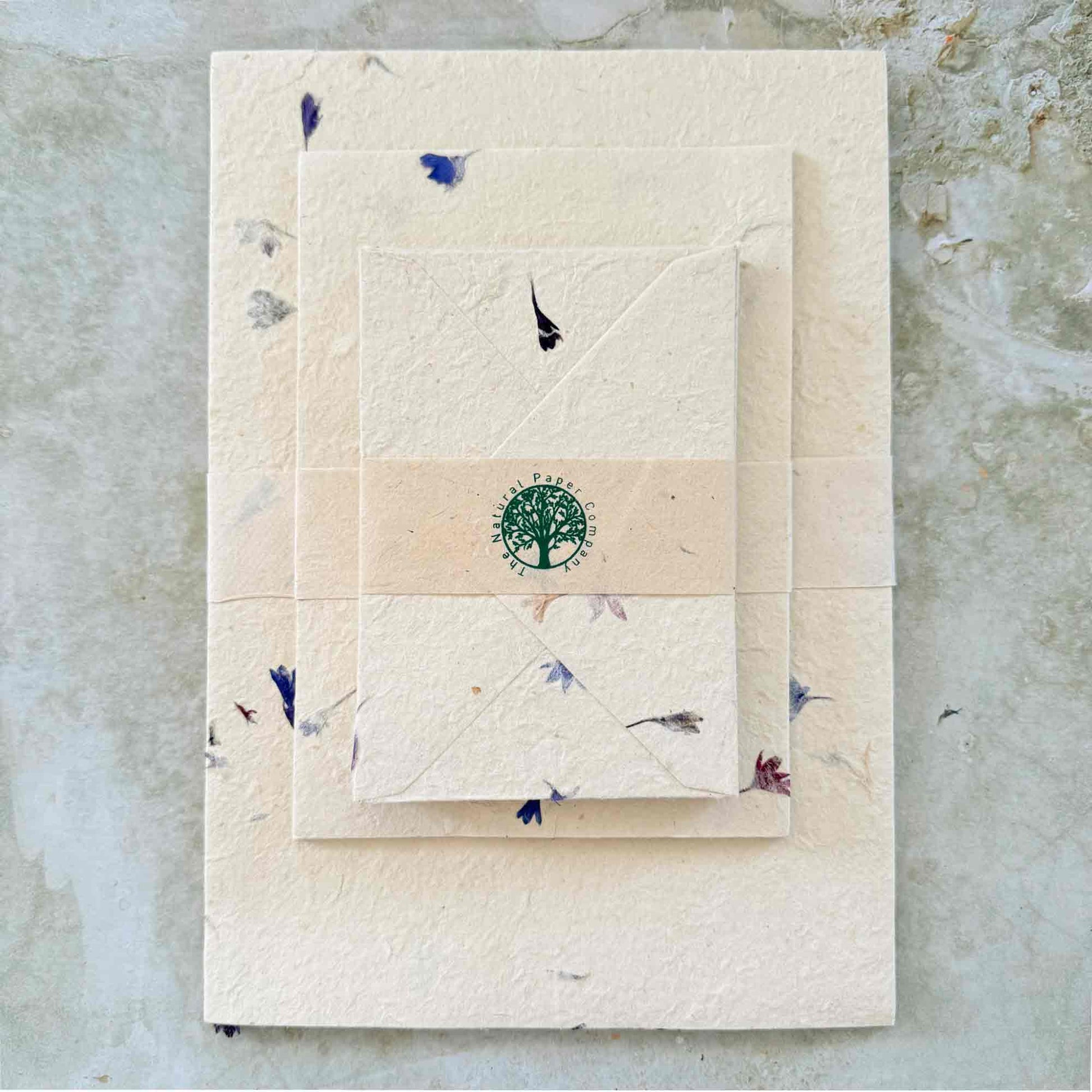 Nepalese handmade Lokta paper with cornflower petals.