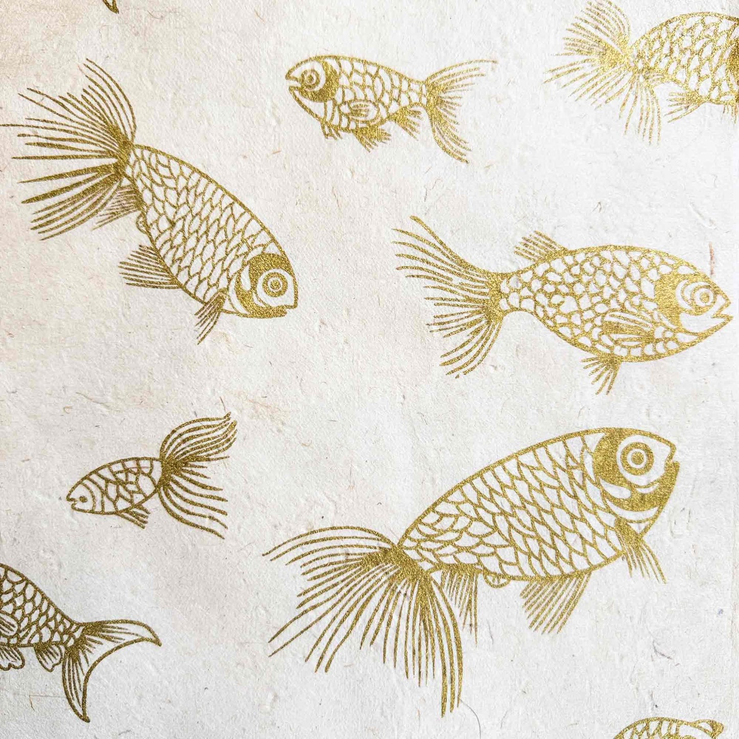 screen printed handmade lokta wrapping paper with koi fish pattern
