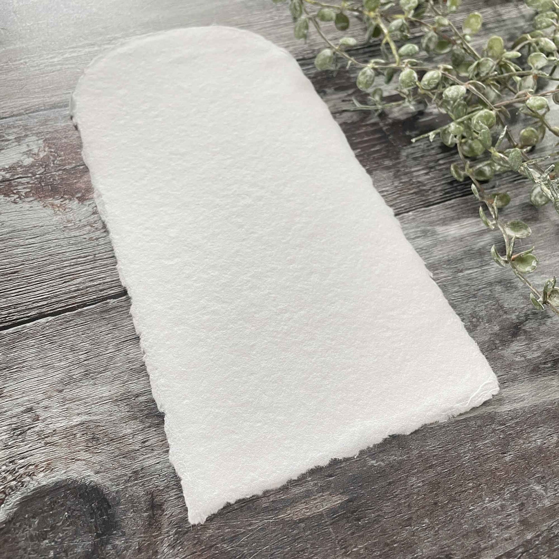 Arch Shaped handmade paper panel made from premium white recycled cotton rag paper.  Perfect for making Menus, Invitations etc.  By The Natural Paper Company