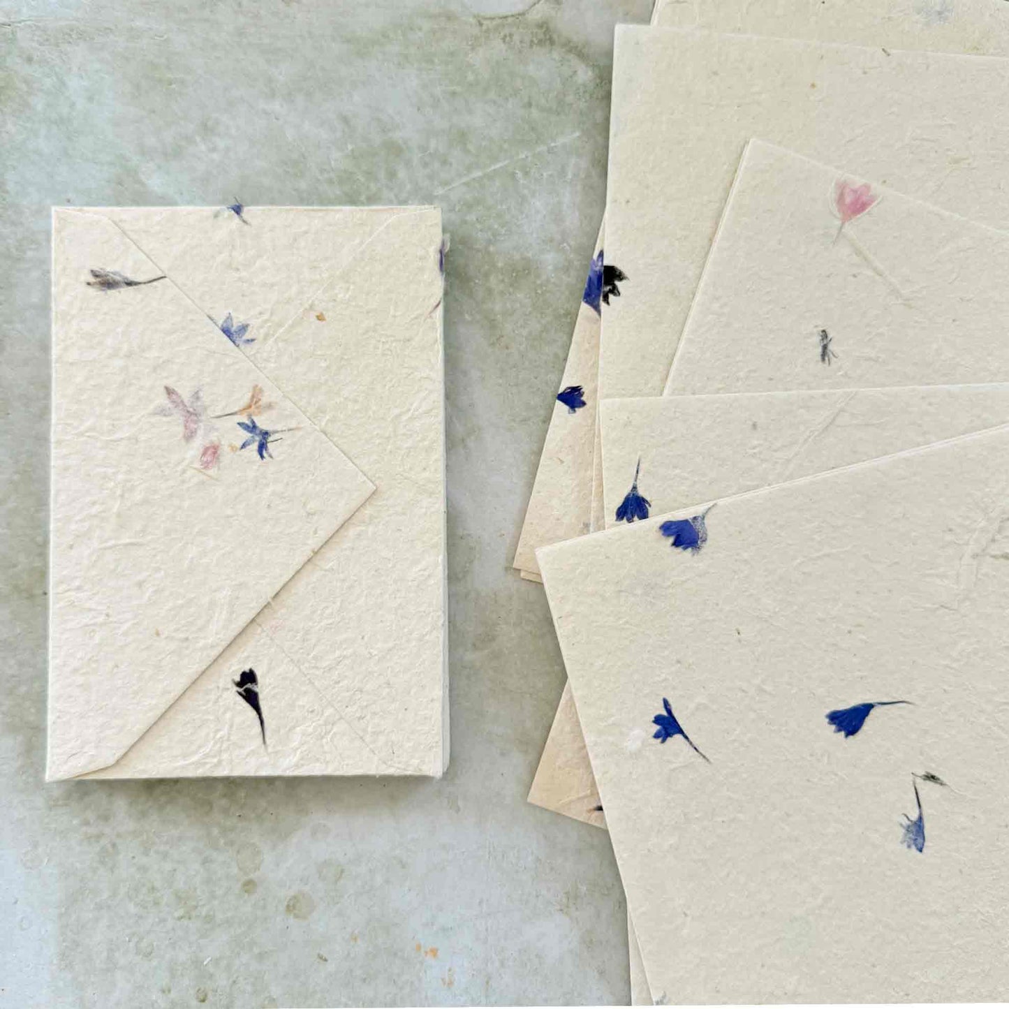 Nepalese Lokta paper and envelope set with Cornflower petals