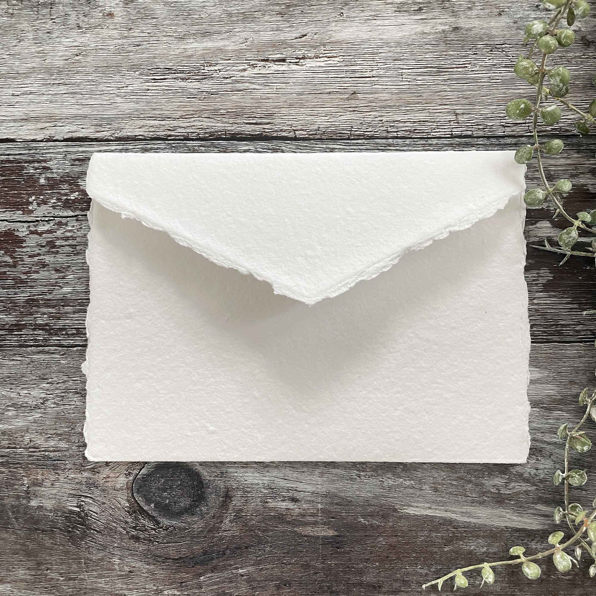 5 x 7 Handmade Card Pocket Invitation in Premium White.  A blank invitation with internal pocket.  Made from premium quality white handmade cotton rag card.   From The Natural Paper Company