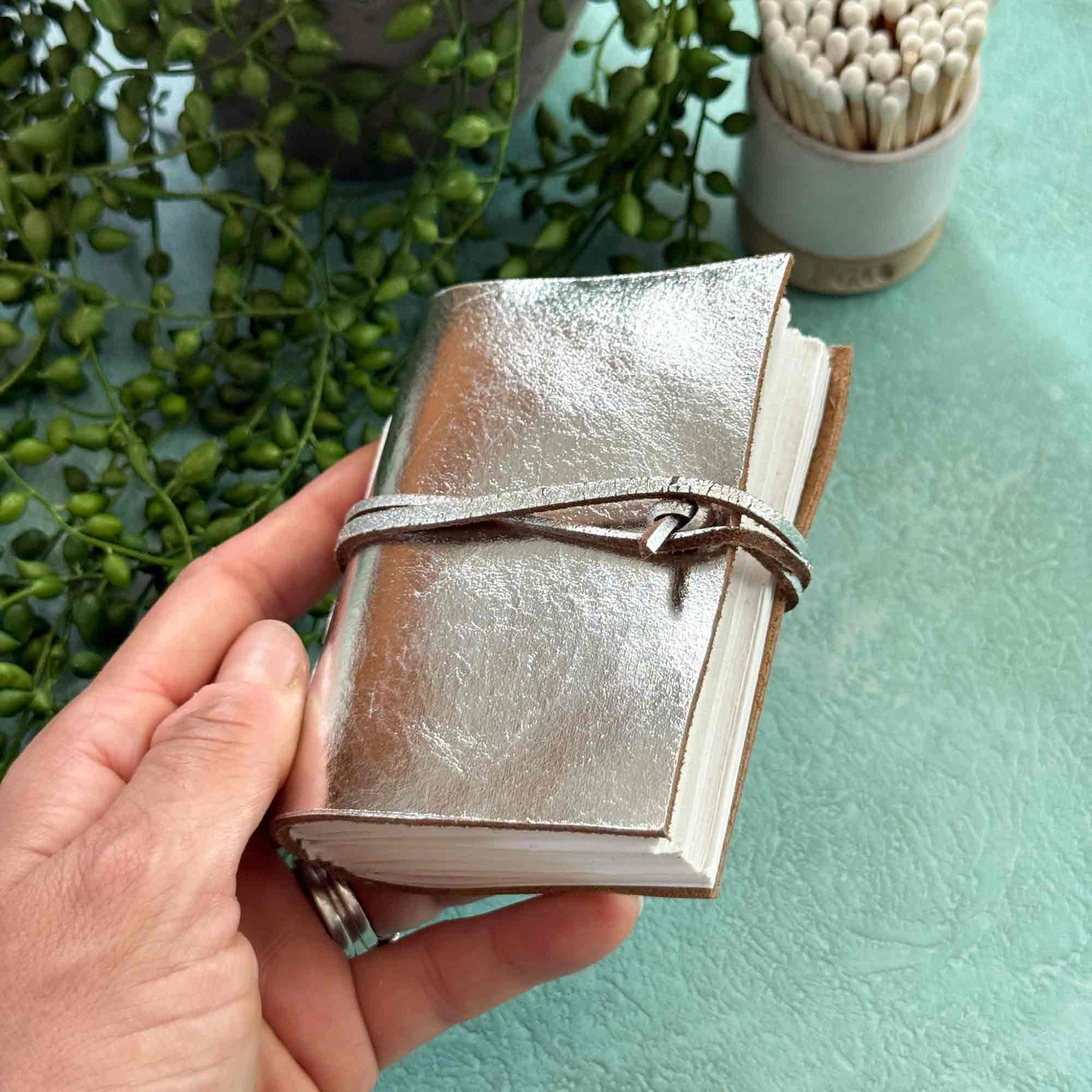 Handmade Silver Leather Pocket Notebook