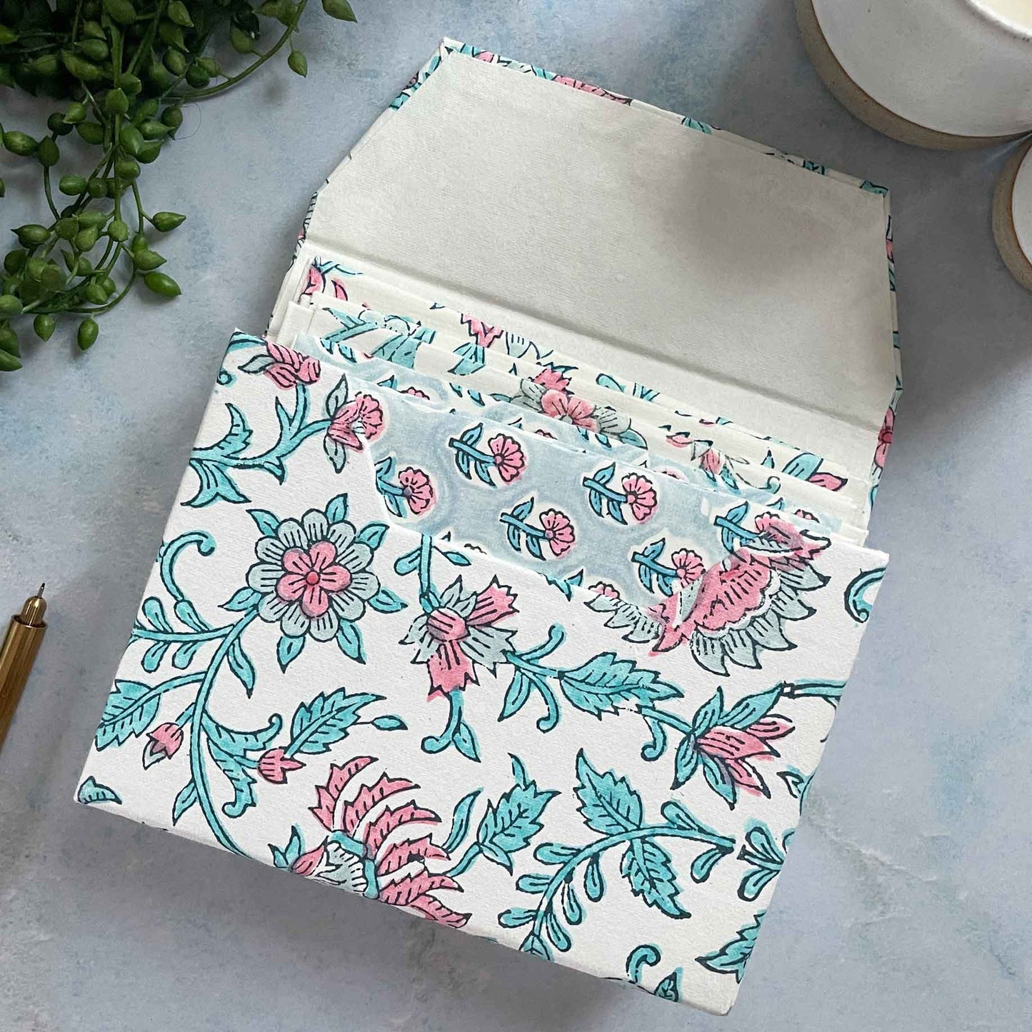 harriet note cards - set of 6 block printed note cards and envelopes in a presentation box