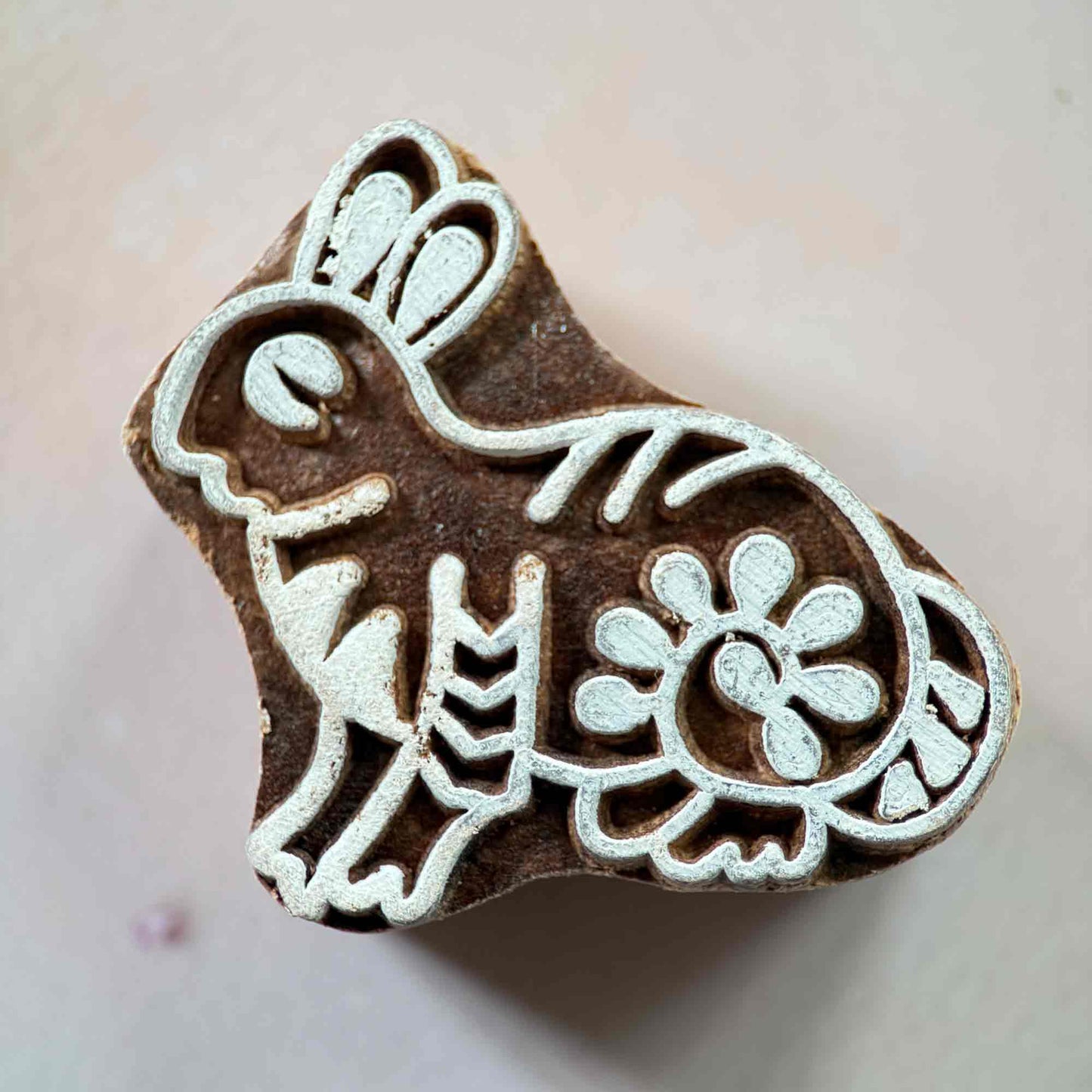 little block printing stamp with rabbit design