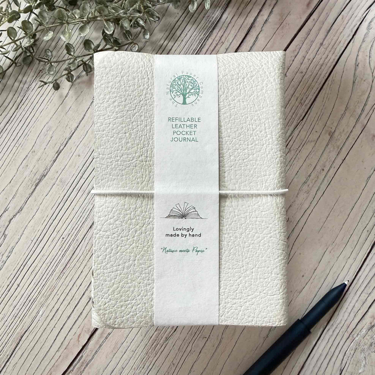 Ivory A6 refillable leather journal with Natural Paper Company presentation band