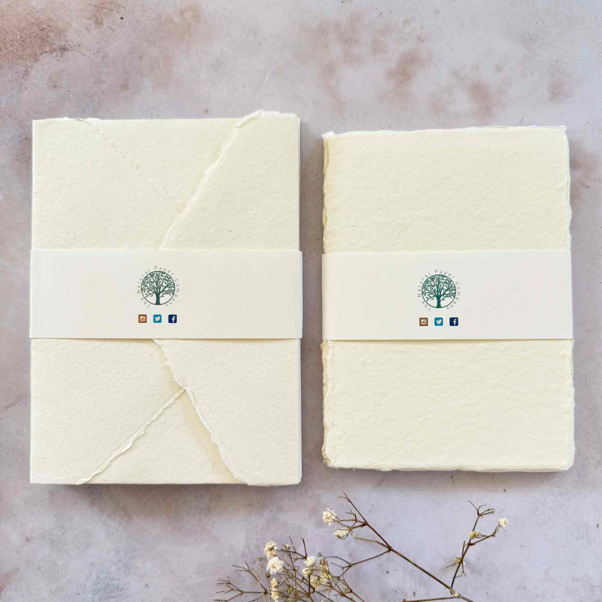 A6 handmade card and envelope in Ivory.  Deckle edge paper and envelopes made from recycled cotton rag fibres.