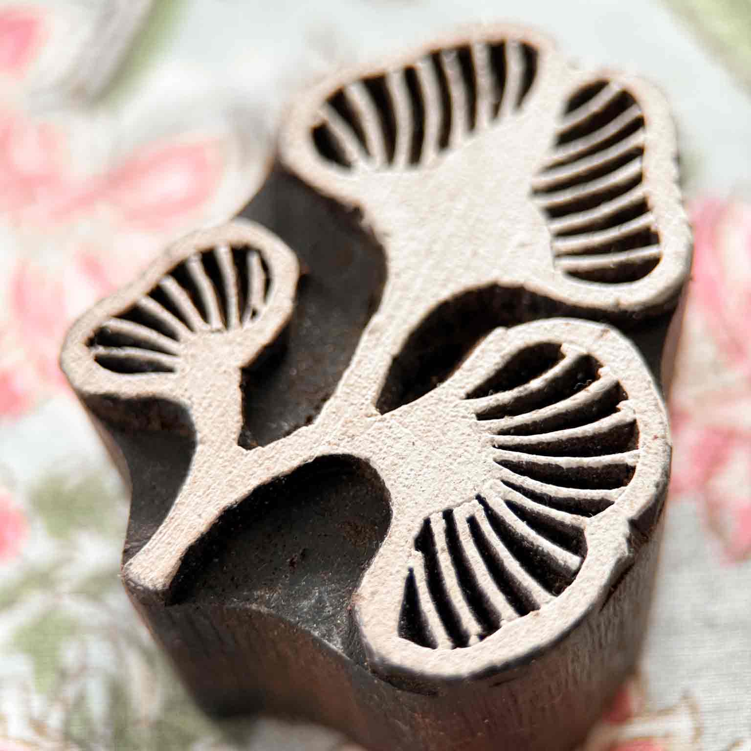 Kelp Wooden Stamp with branching botanical shapes and detailed line carving for traditional block printing.