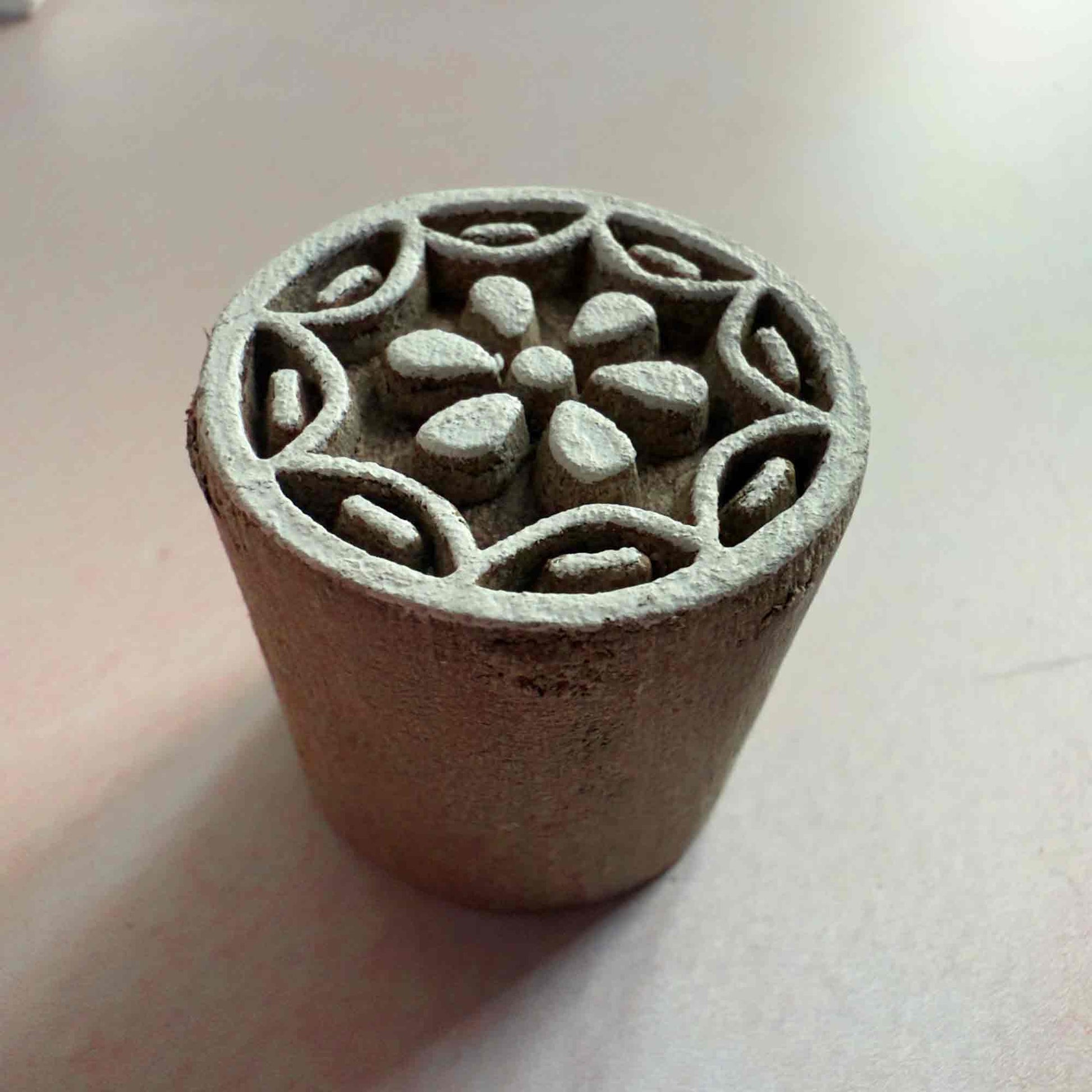 kitty wood block stamp is a small round design with a cute flower and pretty border.  