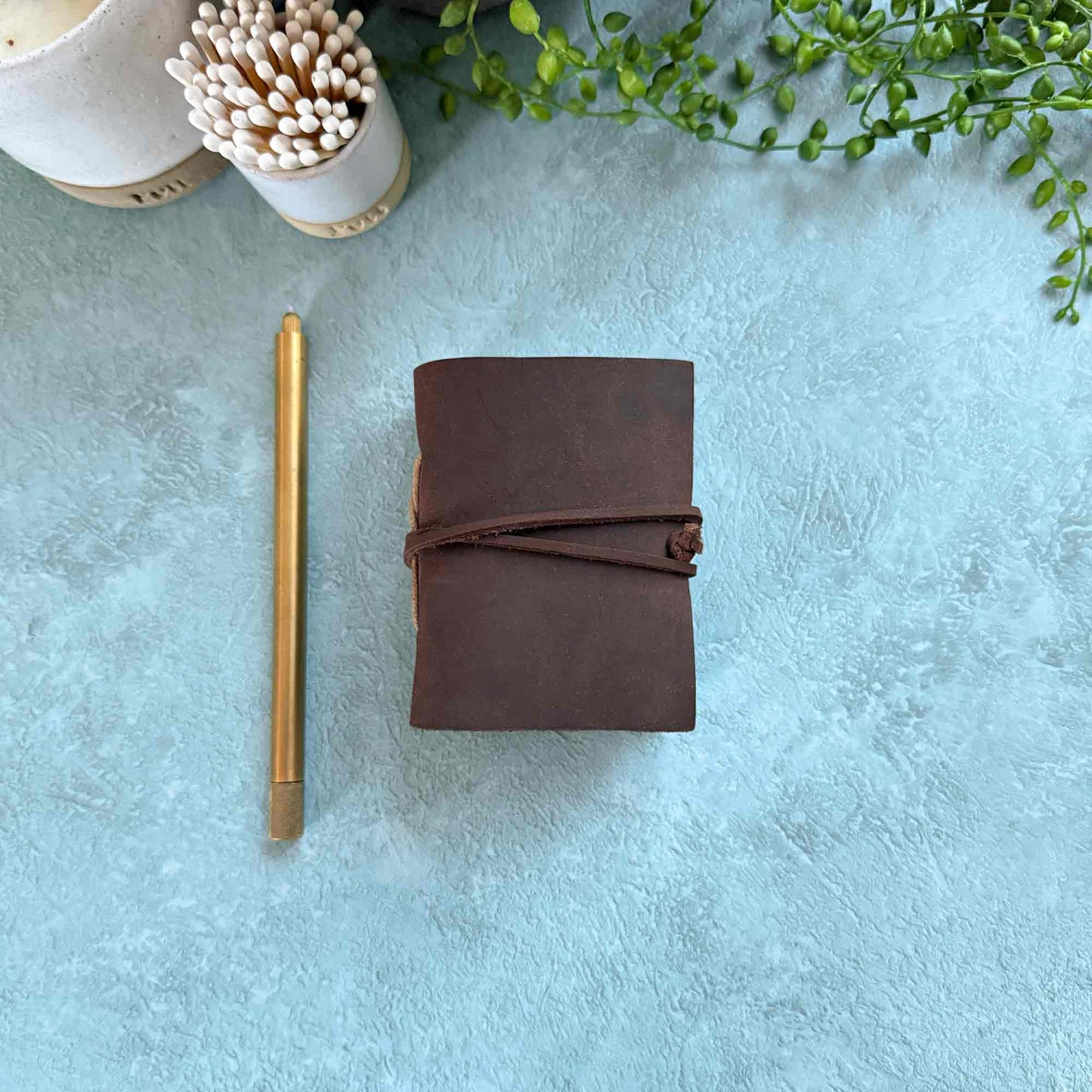 little handmade leather notebook in brown