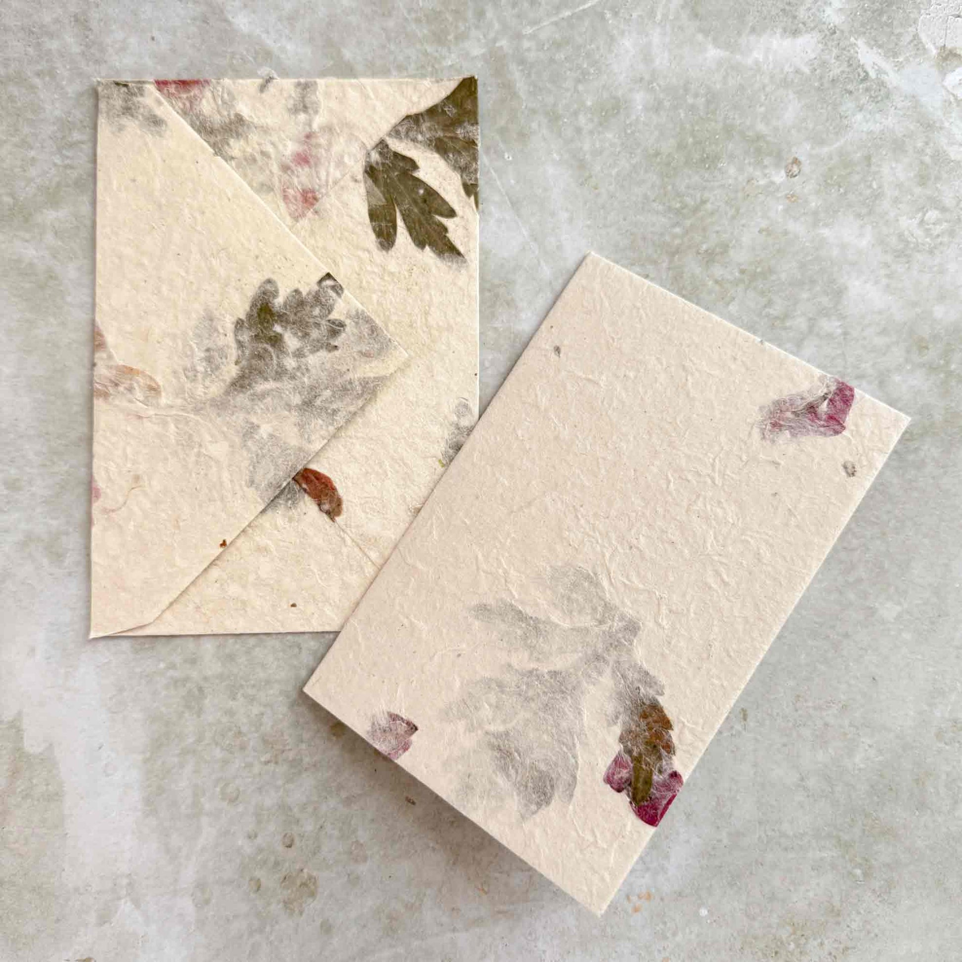 handmade lokta paper card and envelope set with botanicals