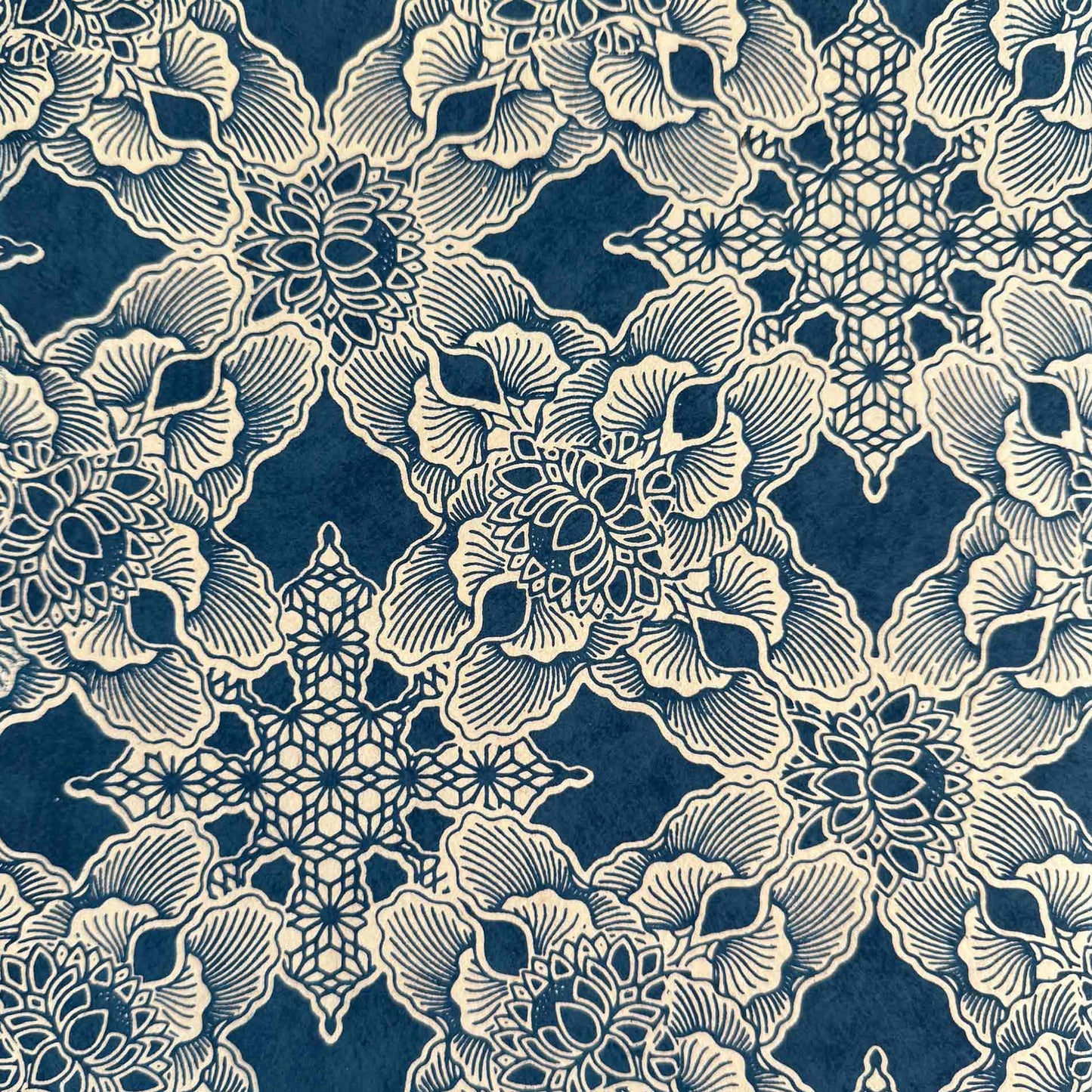 navy blue and ivory wrapping paper with flowers