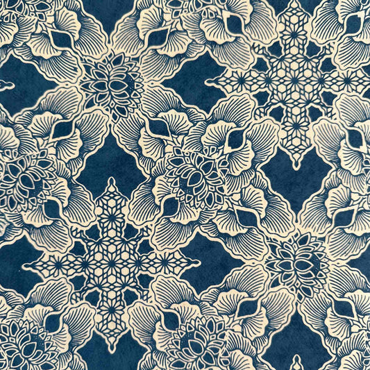 navy blue and ivory wrapping paper with flowers