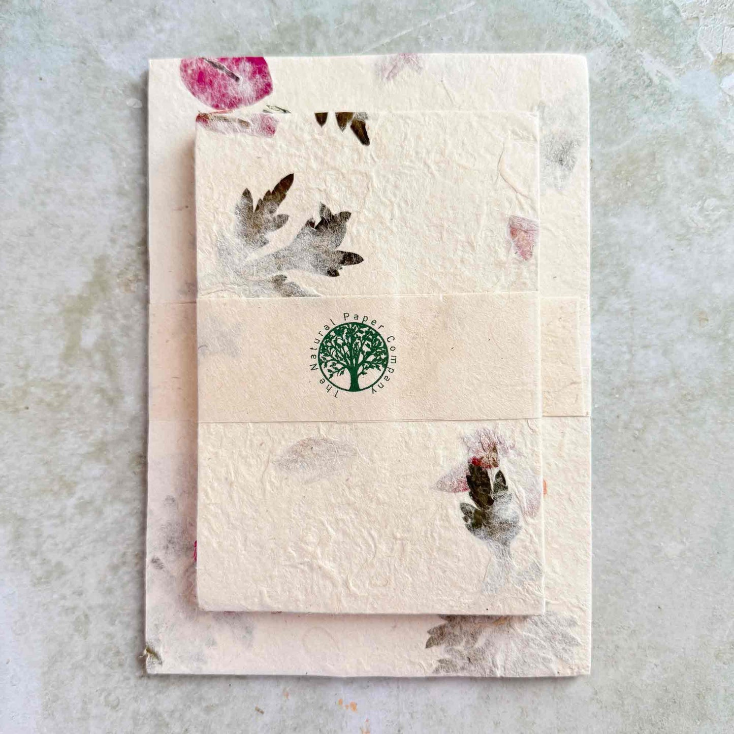 Handmade Lokta paper and envelope set with dried flowers