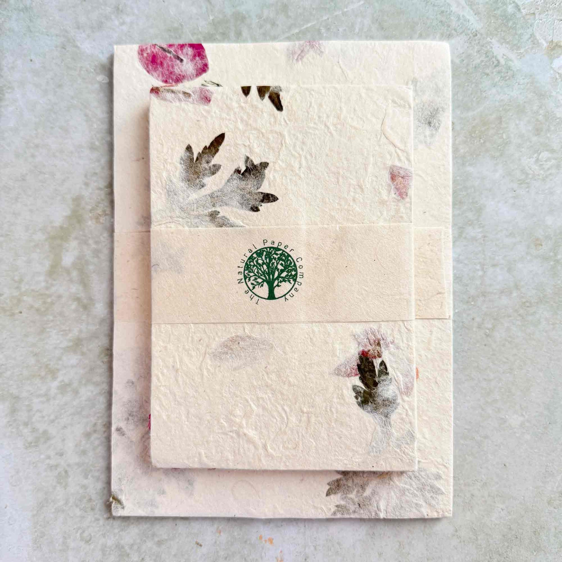 Handmade Lokta paper and envelope set with dried flowers