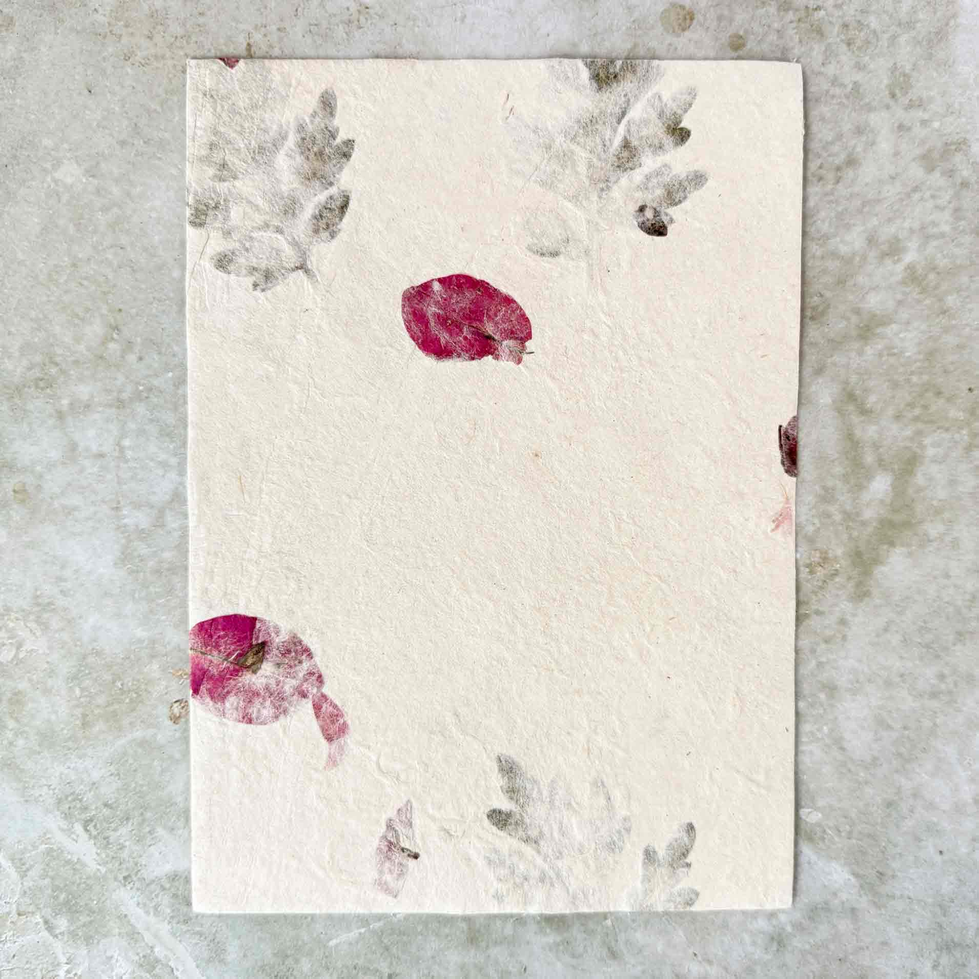 A5 size handmade lokta paper with dried flowers and leaves