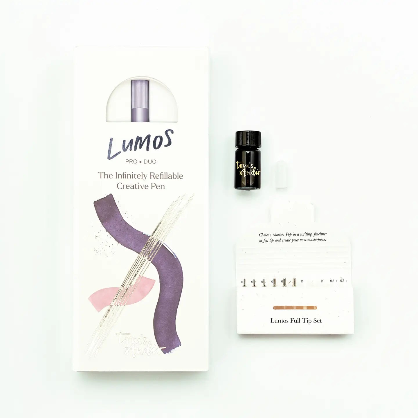Lumos Duo Pro pen in Lilac.  A refillable artists pen by Toms Studio