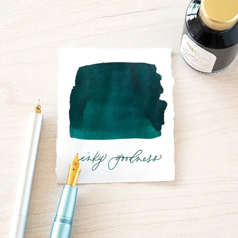 blue green fountain pen ink by tom's studio.  Water based ink for calligraphy, writing and illustration.  