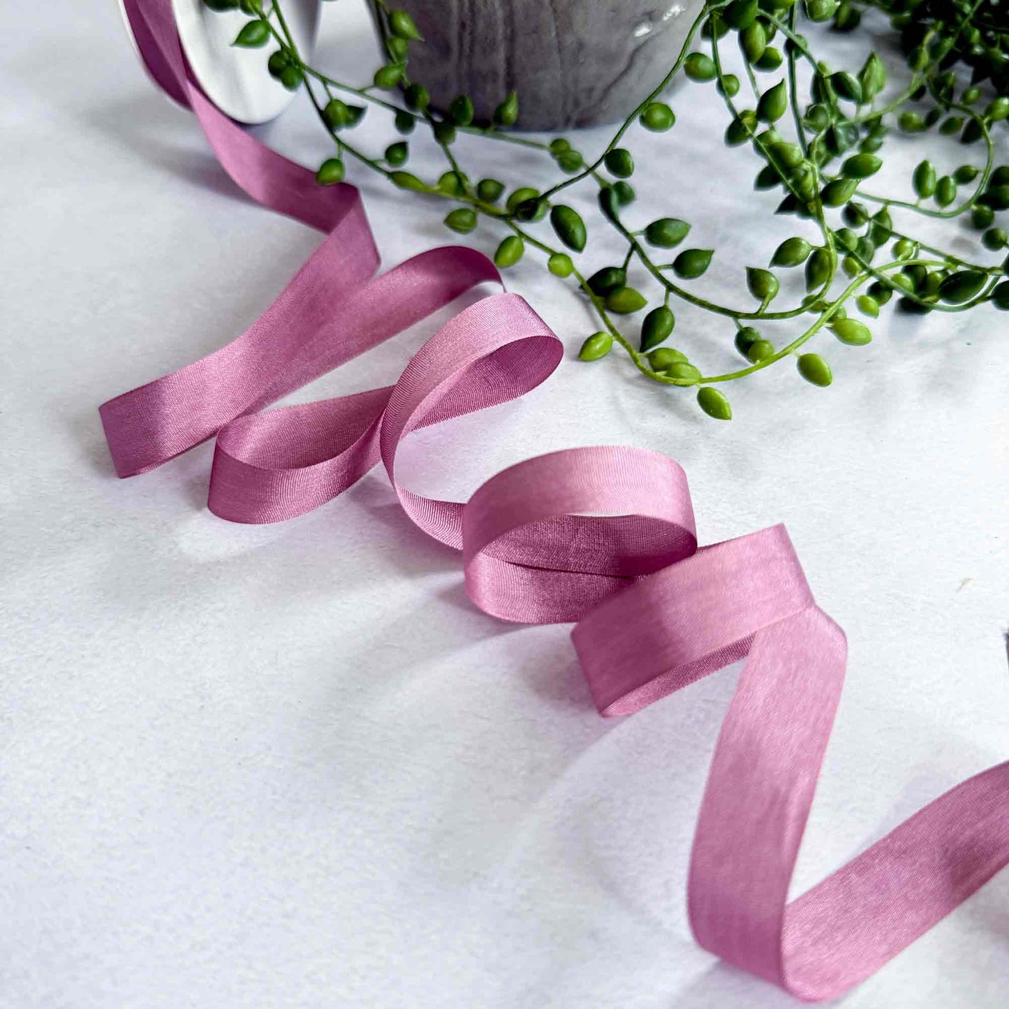 narrow silk ribbon in mauve